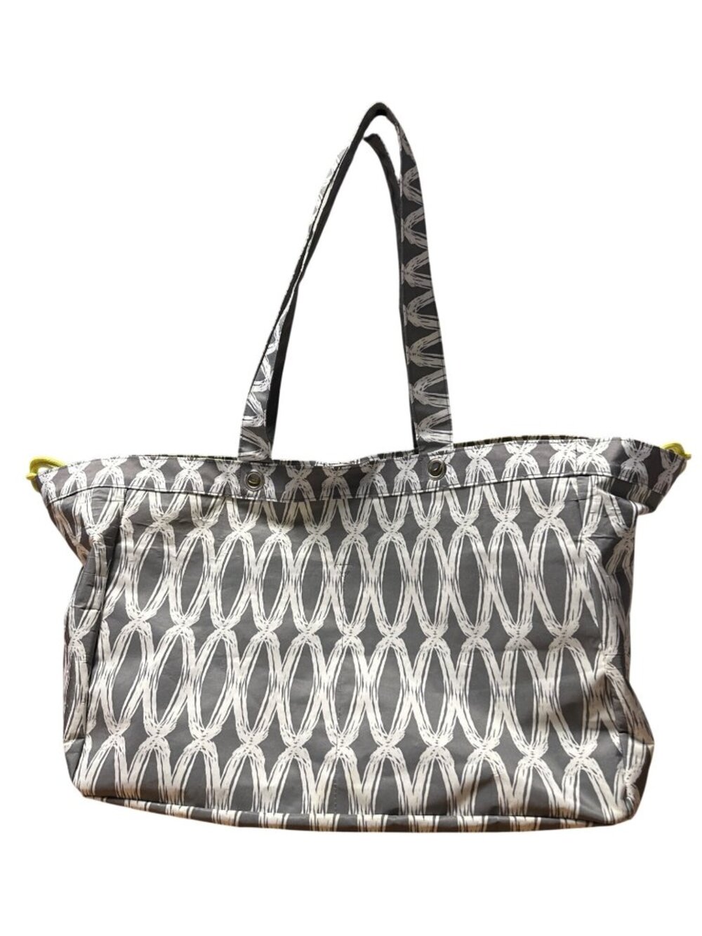 Thirty-One Gray & White Circle Print Tote Bag With Yellow Rope Details